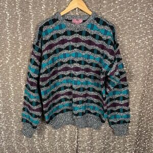 Vintage Concrete Mix Chunky Knit Textured‎ Sweater Grandpa Retro Men's Medium
